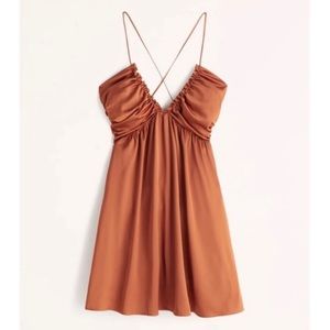 NWT A&F Satin Criss Cross Mini Silk Dress in Rust